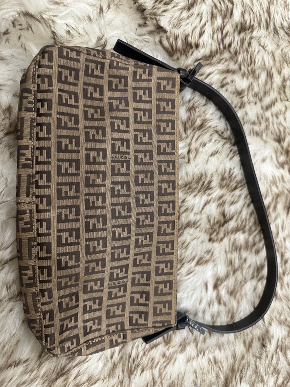 Fendi Brown Zucca  Bag with Black Strap